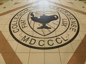 Waynesburg College Logo on their Floor